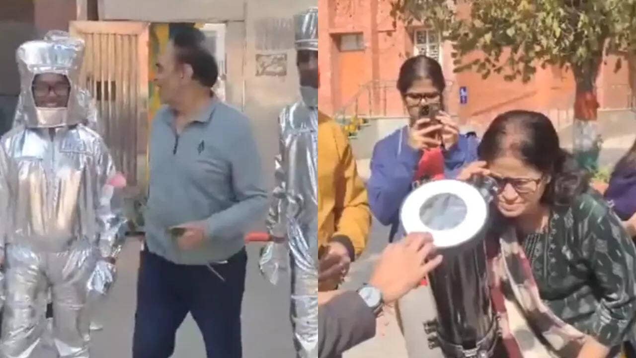 Watch: ‘Astronauts’ assist Delhi voters at unique polling booth