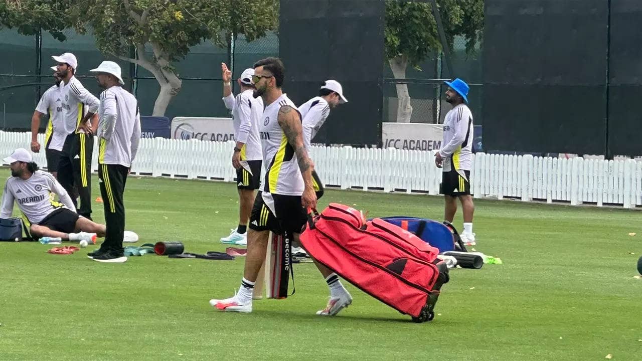 Virat Kohli’s CT preparations: Red kit bag, multiple bat checks