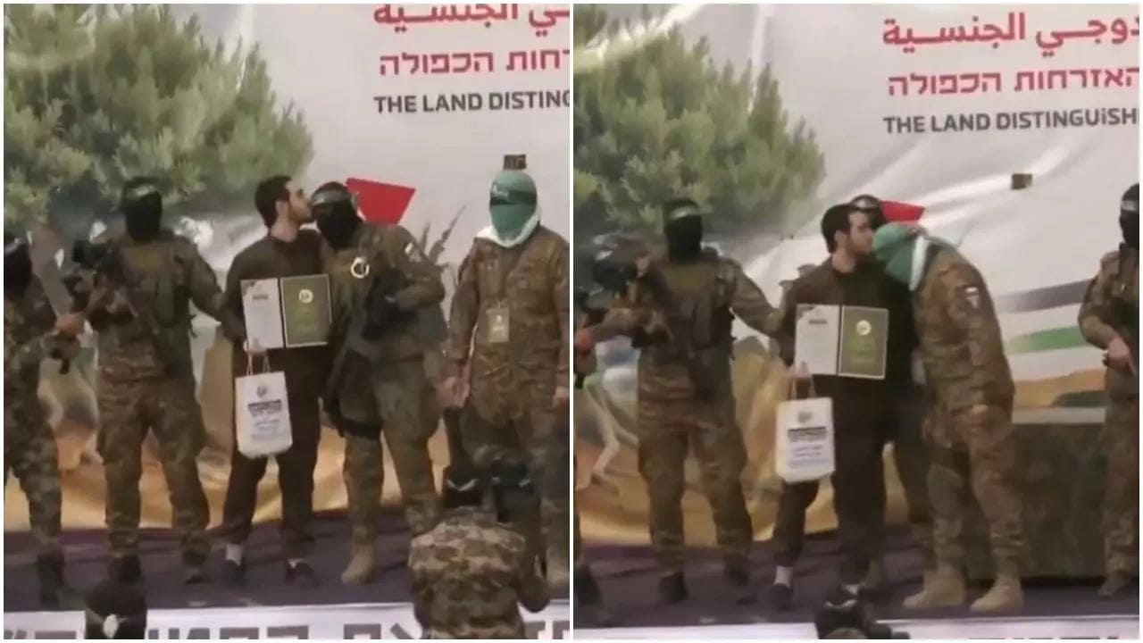 Watch: Freed Israeli hostage kisses forehead of Hamas militants