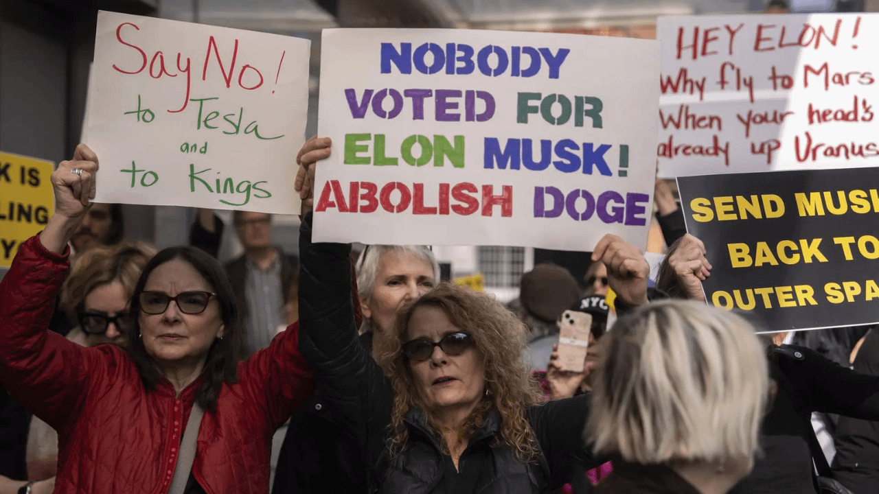 Anti-DOGE protests hit Tesla stores across US, call to boycott Musk